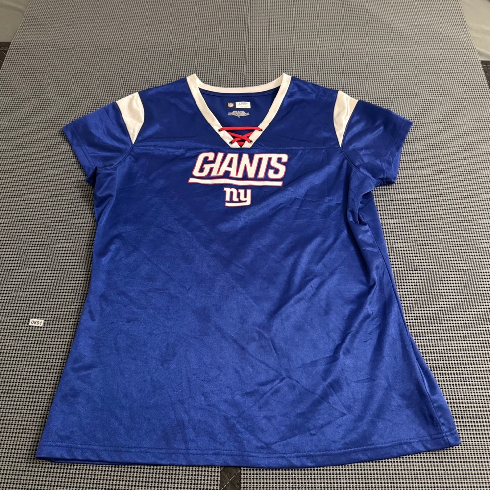 NFL Team Apparel New York Giants Womens Blue‎ Lace Up V-Neck Jersey Shirt XL